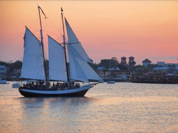 Rekindle the Romance 3 Schooner Freedom sailing at sunset in Matanzas Bay