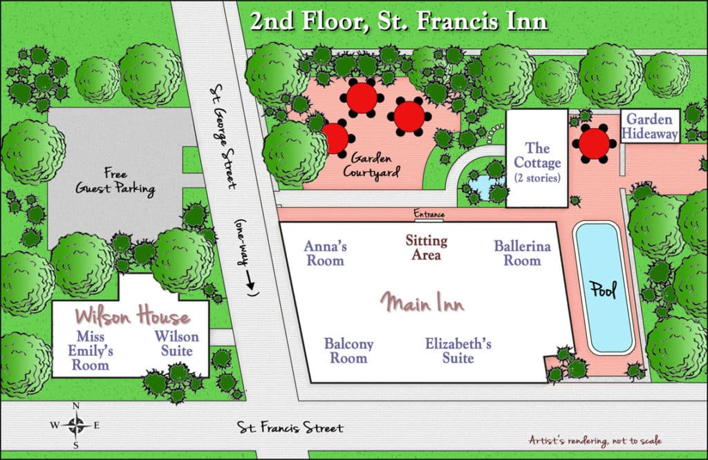 Second floor layout of St. Francis Inn
