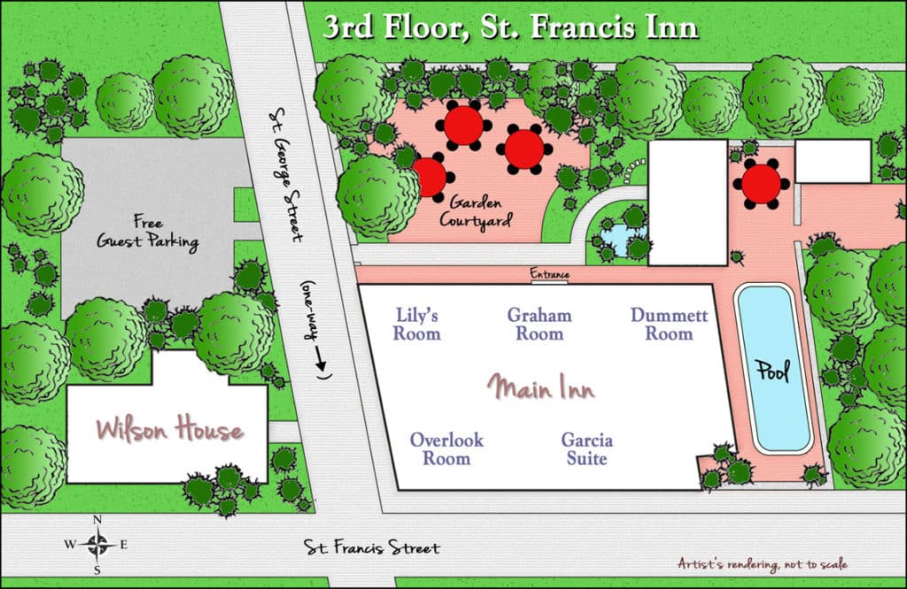 Third floor layout of St. Francis Inn