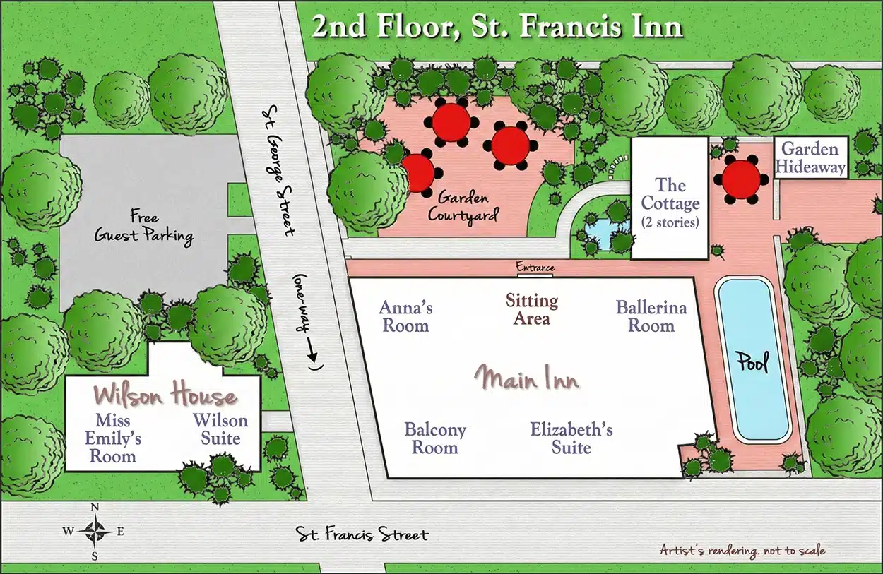 Second floor layout of St. Francis Inn