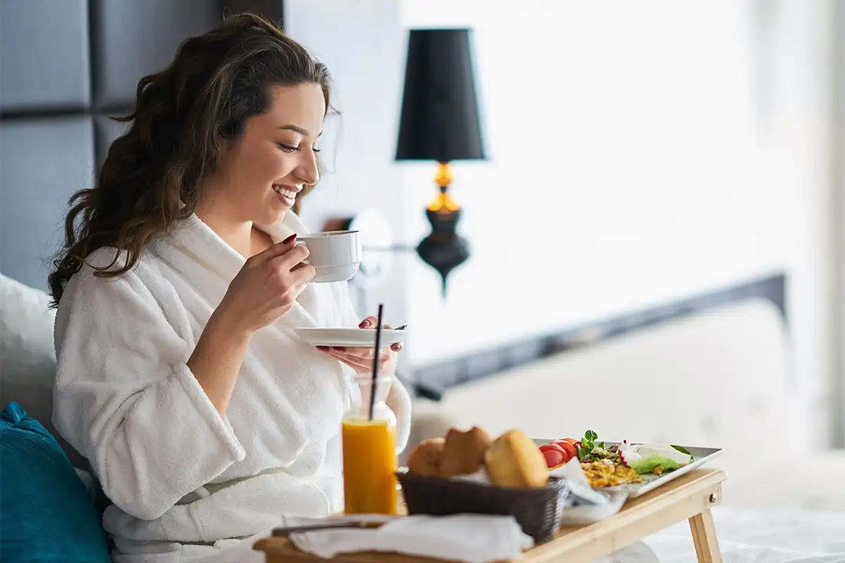 A guest enjoying breakfast