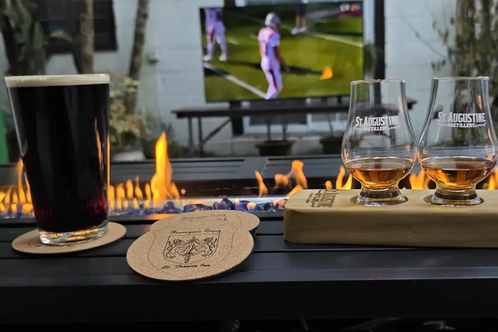 watching football in the on-site irish pub with drinks